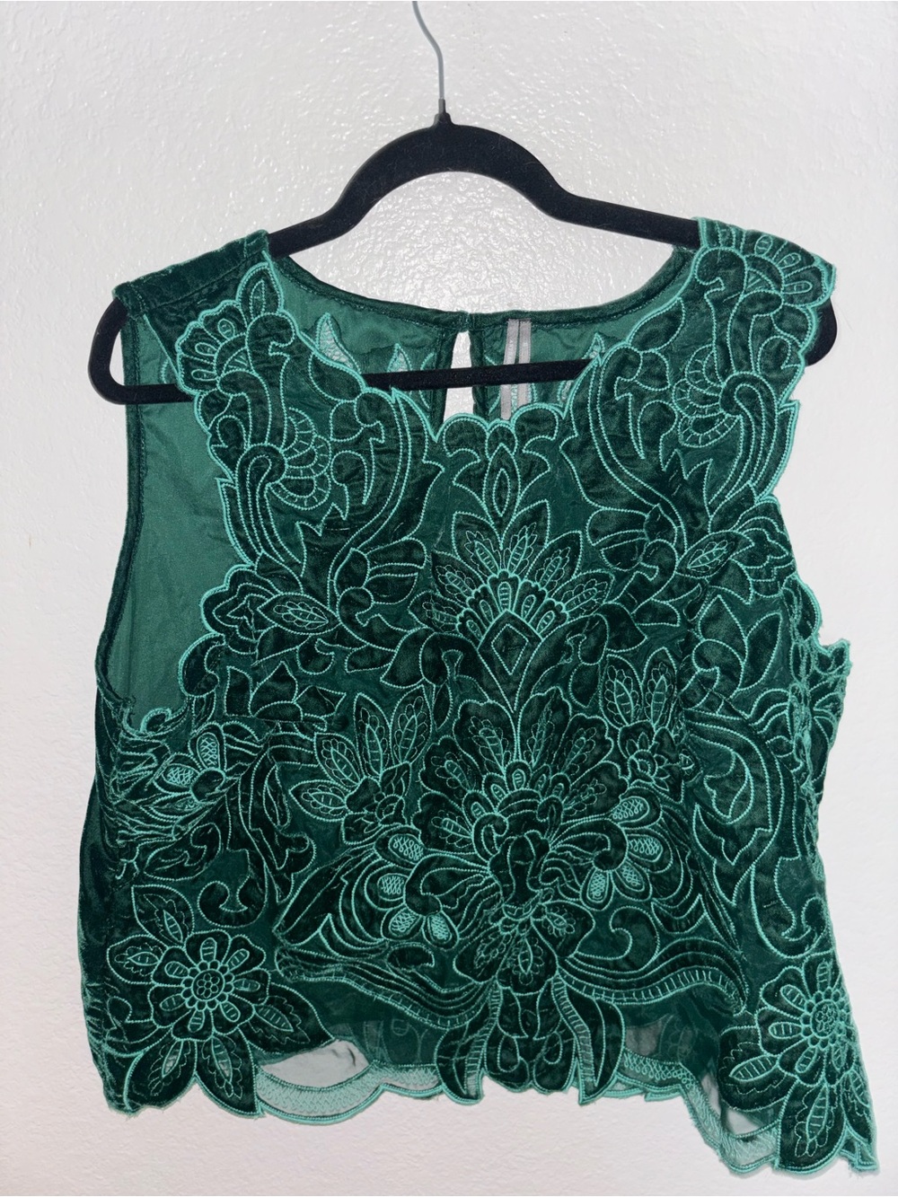 Anthropologie Emerald Green Lace Appliqué Camisole
